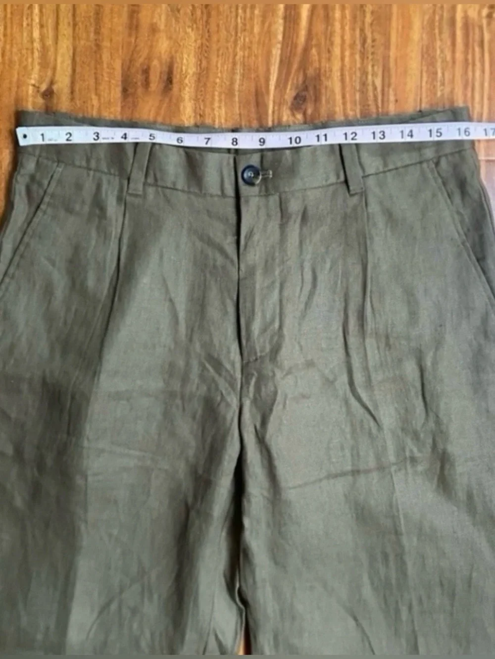 NWT Mango Womens Olive 100% Linen High Waist Straight Pant Size 32 Minimalist